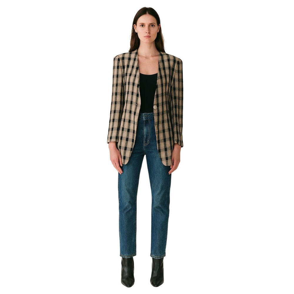 Evan Picone 80's Black and Cream Plaid Blazer
